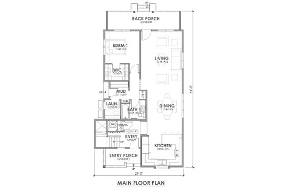 Floor Plan - Main Floor for Craftsman House Plan #1105-4 - 3 bed, 2.5 bath