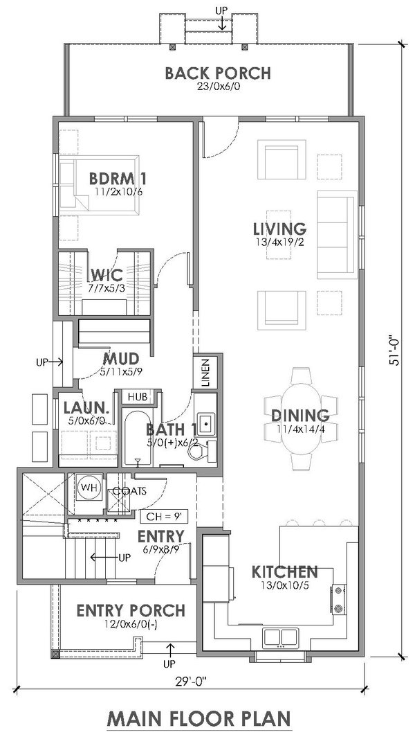 House Blueprint - Craftsman Floor Plan - Main Floor Plan #1105-4