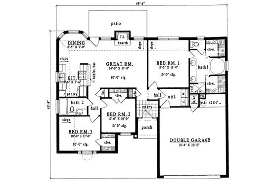Floor Plan - Main Floor for Traditional House Plan #42-224 - 3 bed, 2 bath