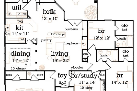 Floor Plan - Main Floor for Traditional House Plan #45-371 - 4 bed, 2 bath
