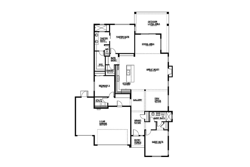 House Blueprint - Floor Plan - Main Floor for Farmhouse House Plan #569-45 - 3 bed, 2 bath