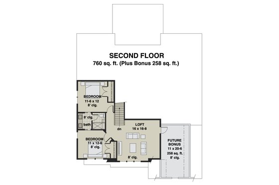 Floor Plan - Upper Floor for Craftsman House Plan #51-1173 - 3 bed, 2.5 bath