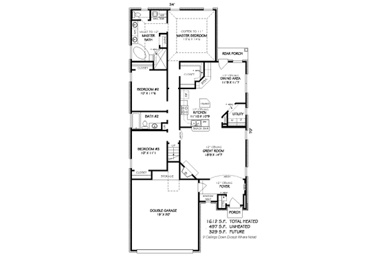 Floor Plan - Main Floor for European House Plan #424-122 - 3 bed, 2 bath