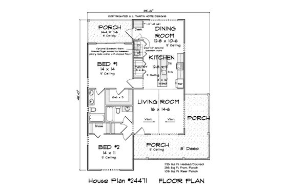 Floor Plan - Main Floor for Cottage House Plan #513-2264 - 2 bed, 2 bath