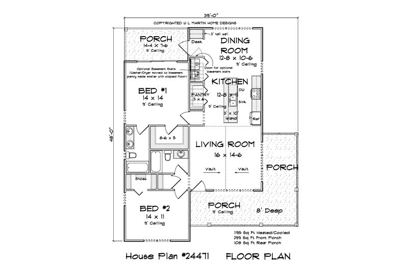 House Blueprint - Floor Plan - Main Floor for Cottage House Plan #513-2264 - 2 bed, 2 bath
