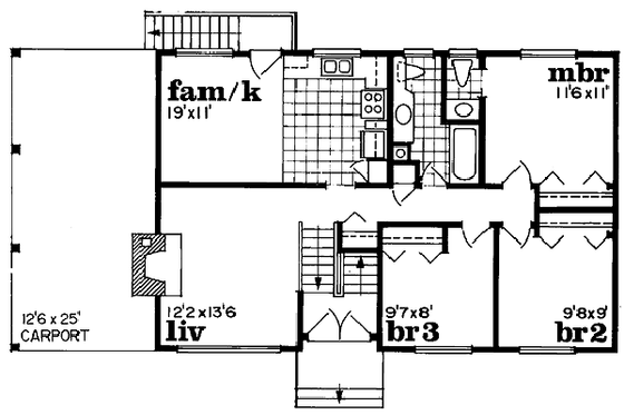 Floor Plan - Main Floor for Traditional House Plan #47-114 - 3 bed, 1 bath