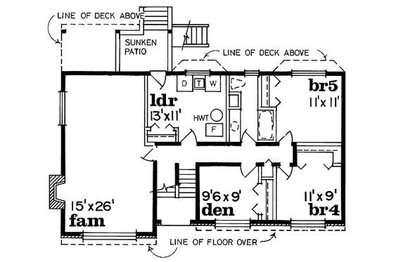 Floor Plan - Lower Floor for European House Plan #47-165 - 3 bed, 2 bath