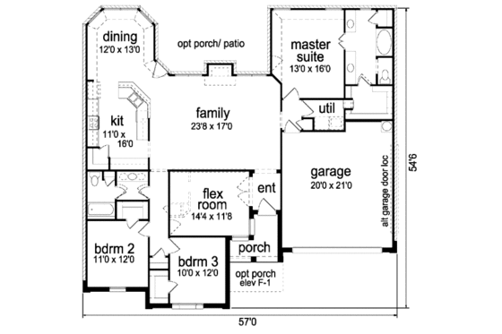 Floor Plan - Main Floor for Traditional House Plan #84-355 - 3 bed, 2 bath