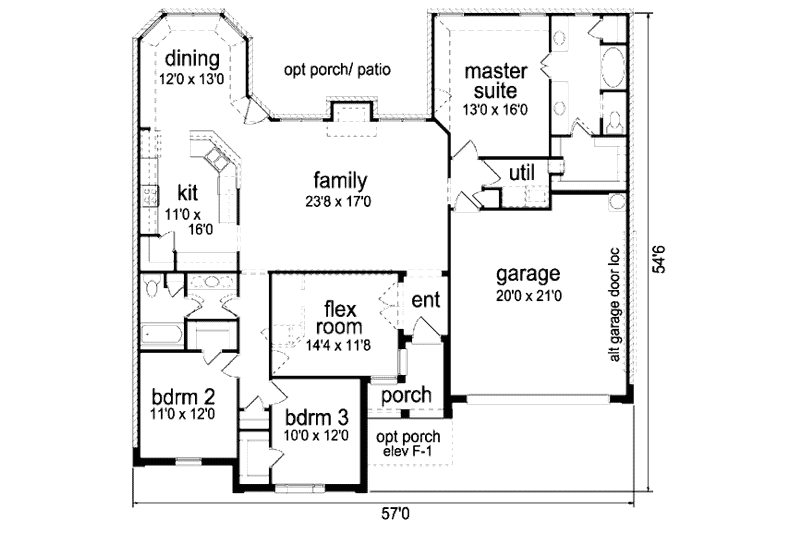 Home Plan - Floor Plan - Main Floor for Traditional House Plan #84-355 - 3 bed, 2 bath