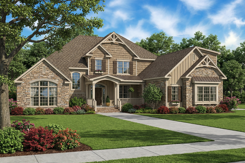 European Style House Plan - 4 Beds 3 Baths 3167 Sq/Ft Plan #17-2144 Exterior