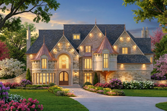 Exterior - Front Elevation 3 for European House Plan #119-221 - 5 bed, 5 bath