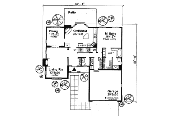 Floor Plan - Main Floor for Traditional House Plan #50-168 - 3 bed, 2.5 bath