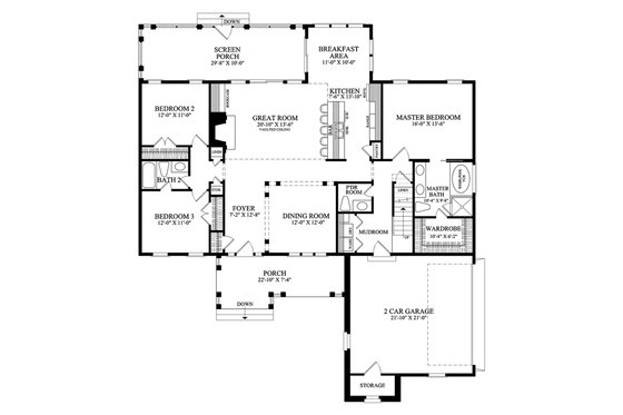 Floor Plan - Main Floor for Southern House Plan #137-256 - 4 bed, 3.5 bath