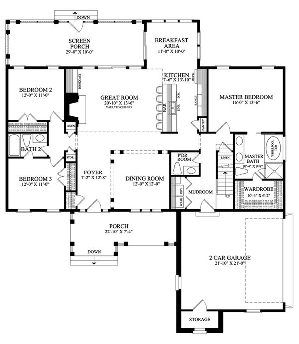 Home Plan - Southern Floor Plan - Main Floor Plan #137-256
