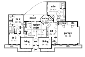 Floor Plan - Main Floor for Ranch House Plan #45-194 - 3 bed, 2 bath