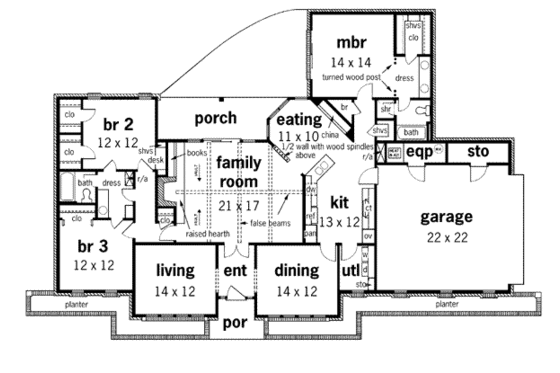 Floor Plan - Main Floor for Ranch House Plan #45-194 - 3 bed, 2 bath