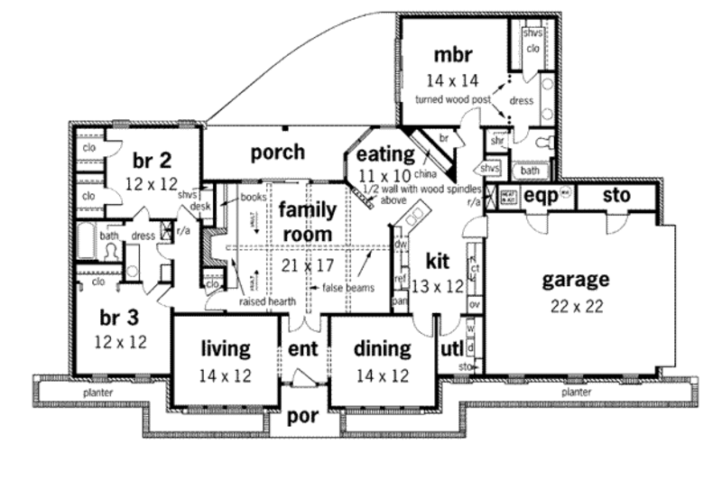 Home Plan - Floor Plan - Main Floor for Ranch House Plan #45-194 - 3 bed, 2 bath