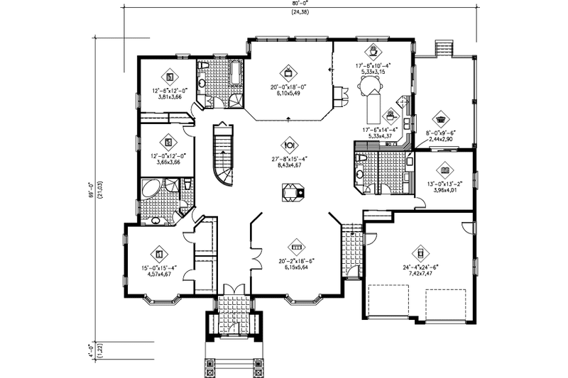 Home Plan - Floor Plan - Main Floor for Traditional House Plan #25-1239 - 3 bed, 2.5 bath
