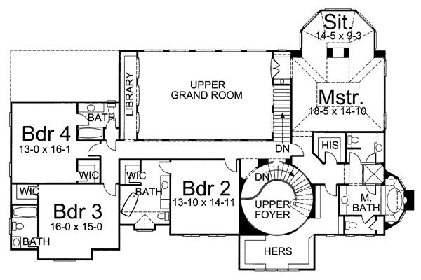 European Floor Plan - Upper Floor Plan #119-254