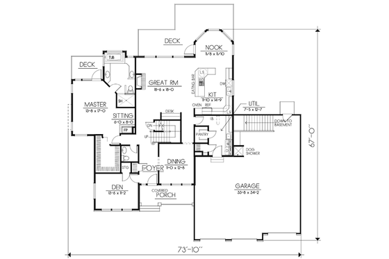 Floor Plan - Main Floor for Traditional House Plan #100-461 - 4 bed, 2.5 bath