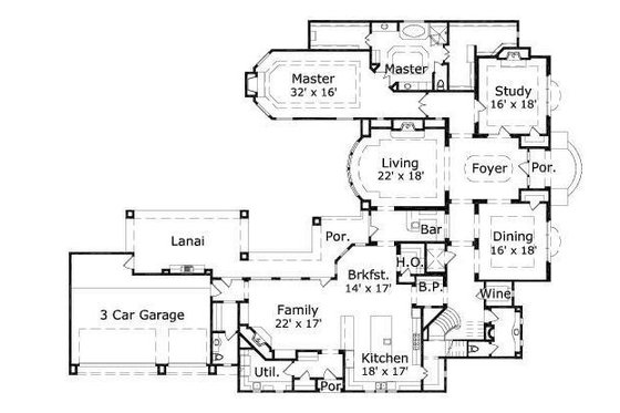 Floor Plan - Main Floor for Mediterranean House Plan #411-634 - 4 bed, 4.5 bath