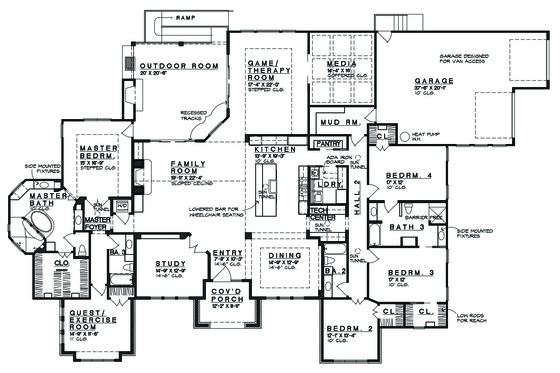 Floor Plan - Main Floor for Prairie House Plan #935-13 - 5 bed, 4 bath