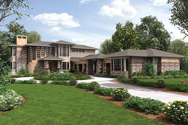 Architectural House Design - Prairie Exterior - Front Elevation Plan #132-566