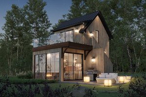 Exterior - Rear Elevation for European House Plan #23-2824 - 2 bed, 1 bath