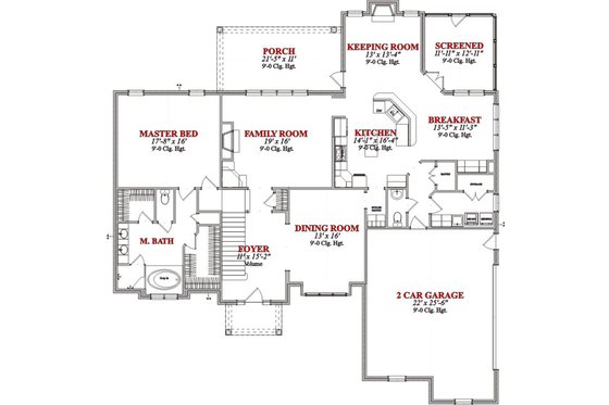 Floor Plan - Main Floor for Traditional House Plan #63-232 - 4 bed, 3.5 bath