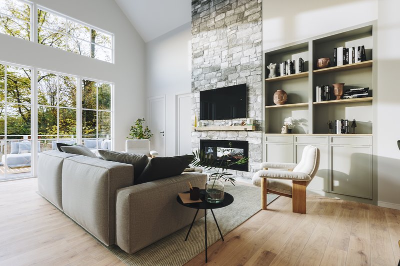 House Design - Interior - Family Room for Farmhouse House Plan #23-2811 - 3 bed, 2 bath