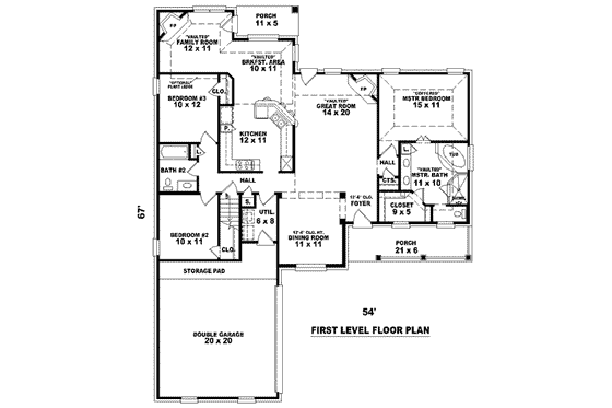 Floor Plan - Main Floor for Traditional House Plan #81-893 - 3 bed, 2 bath
