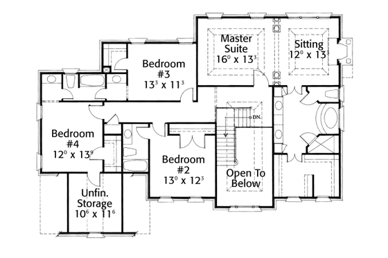 Floor Plan - Upper Floor for Colonial House Plan #429-7 - 4 bed, 3.5 bath