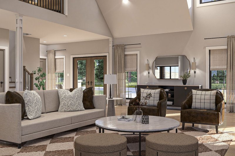 Dream House Plan - Interior - Family Room 1 for Farmhouse House Plan #455-404 - 3 bed, 3.5 bath