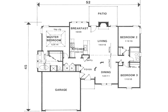 Floor Plan - Main Floor for Traditional House Plan #129-110 - 3 bed, 2 bath