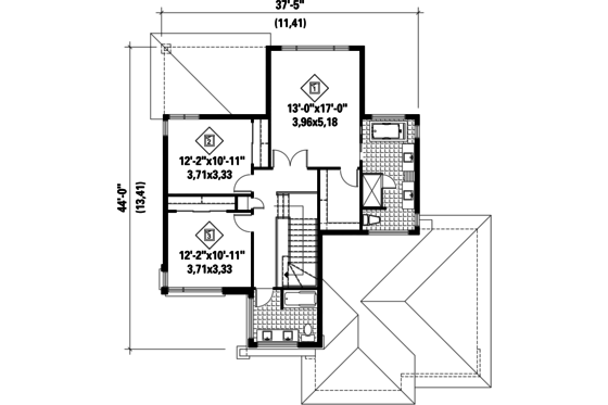 Floor Plan - Upper Floor for Contemporary House Plan #25-4341 - 3 bed, 2 bath