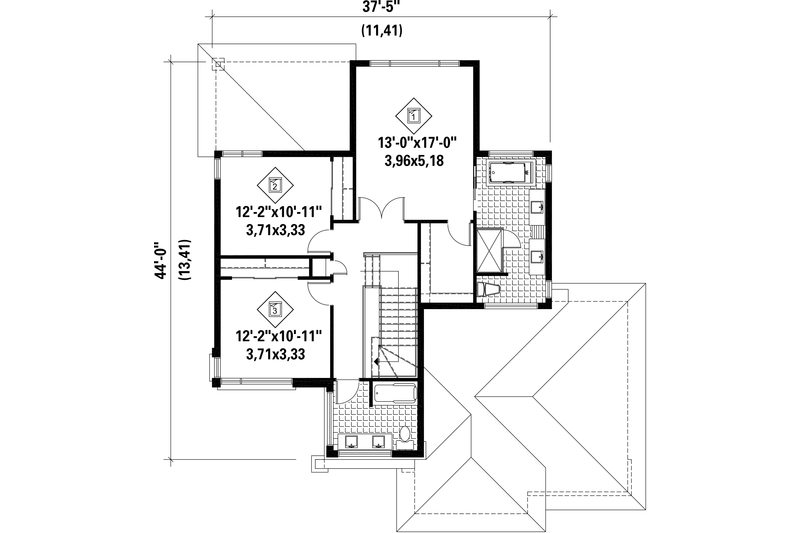Architectural House Design - Floor Plan - Upper Floor for Contemporary House Plan #25-4341 - 3 bed, 2 bath