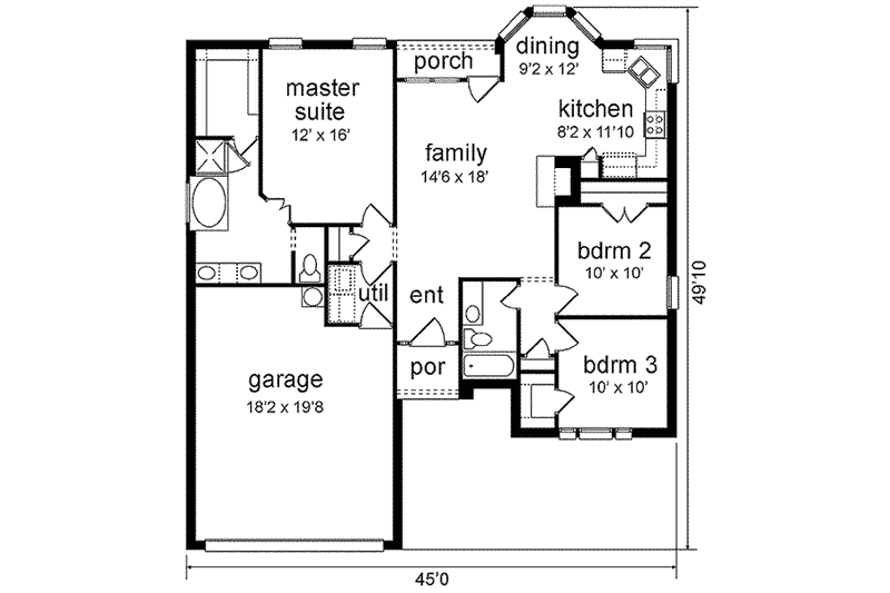 House Plan Design - Floor Plan - Main Floor for Traditional House Plan #84-191 - 3 bed, 2 bath