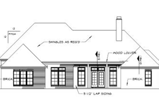 Exterior - Rear Elevation for European House Plan #15-144 - 4 bed, 3.5 bath