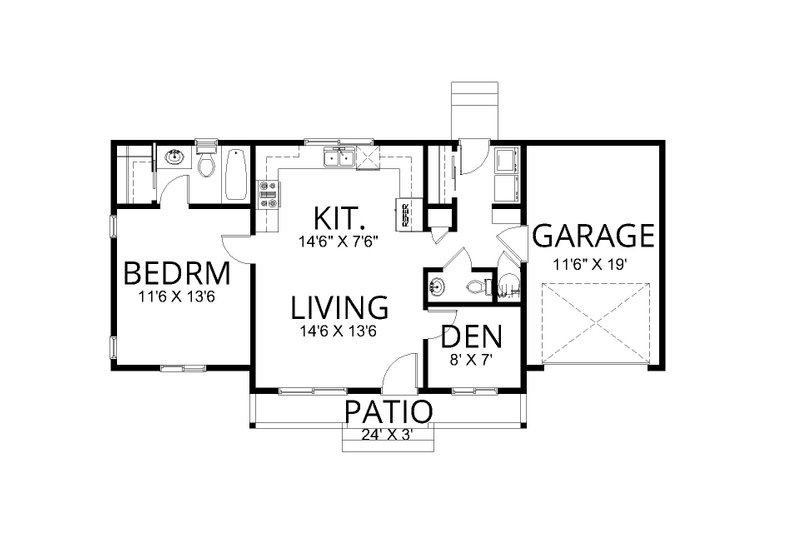 House Blueprint - Floor Plan - Main Floor for Southern House Plan #112-281 - 1 bed, 1.5 bath