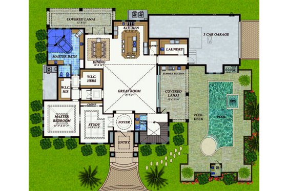 Floor Plan - Main Floor for Mediterranean House Plan #548-22 - 4 bed, 4.5 bath