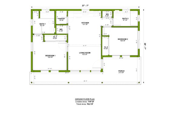 Floor Plan - Main Floor for Traditional House Plan #1106-136 - 2 bed, 2 bath