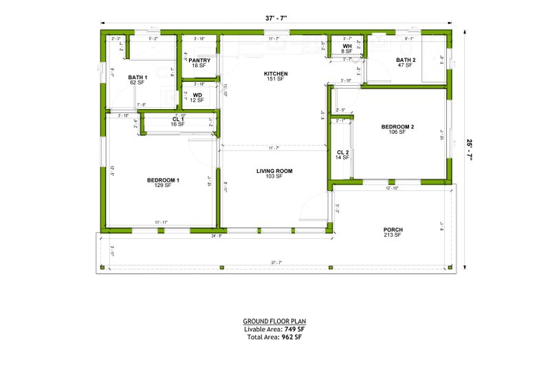 House Design - Floor Plan - Main Floor for Traditional House Plan #1106-136 - 2 bed, 2 bath