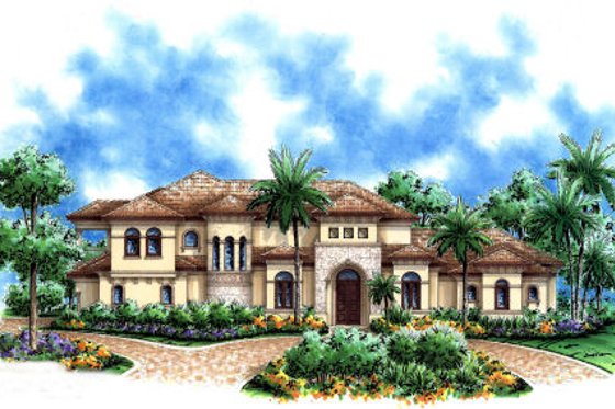 Exterior - Front Elevation for Mediterranean House Plan #27-386 - 4 bed, 5.5 bath
