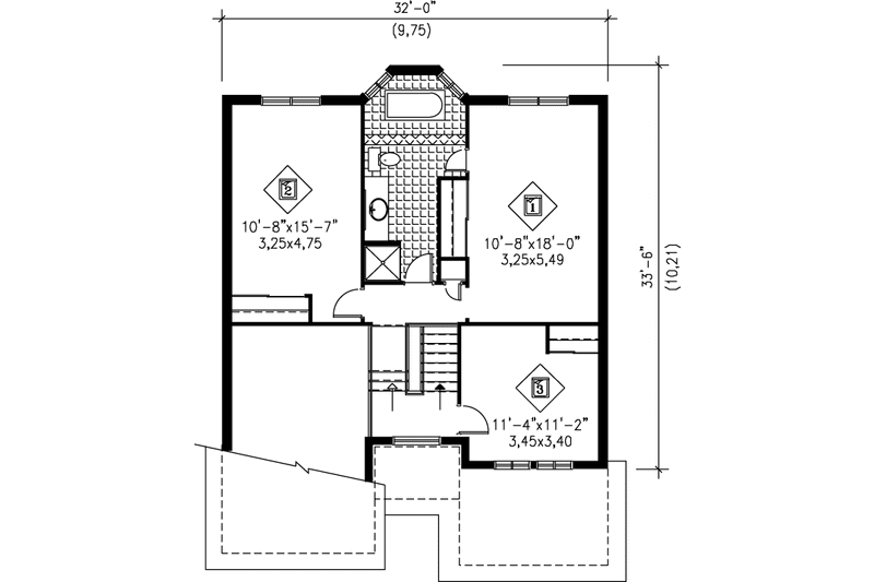 House Blueprint - Floor Plan - Upper Floor for Traditional House Plan #25-2192 - 3 bed, 1.5 bath