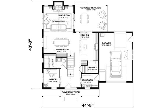 Floor Plan - Main Floor for Classical House Plan #23-2864 - 3 bed, 2.5 bath