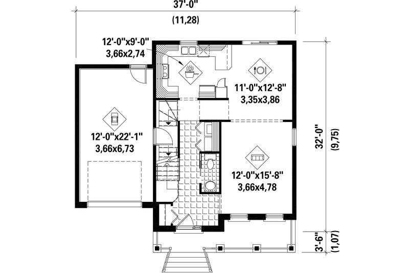 House Plan Design - Floor Plan - Main Floor for Contemporary House Plan #25-4566 - 4 bed, 1 bath