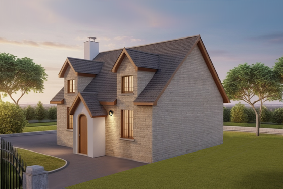 Exterior - Front Elevation 3 for European House Plan #542-5 - 2 bed, 1 bath