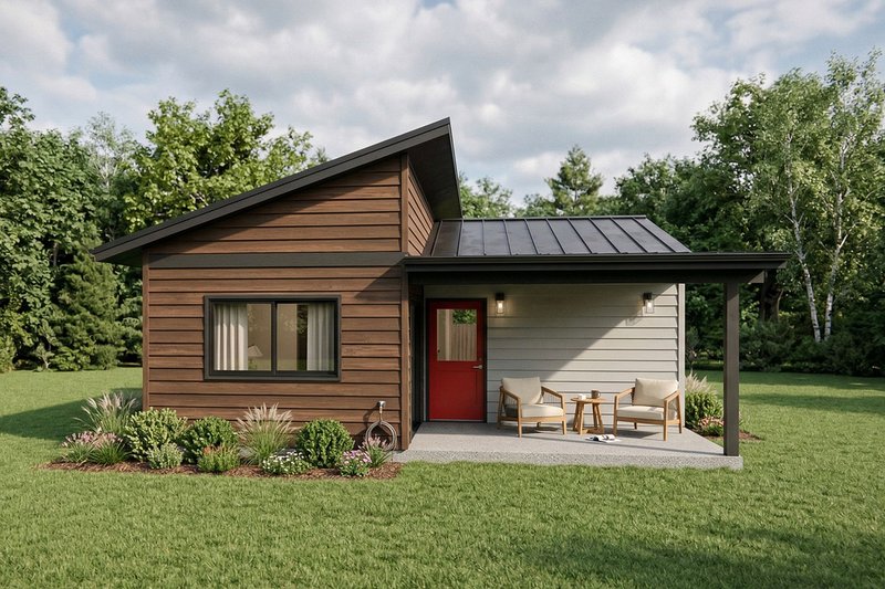 Dream House Plan - Exterior - Rear Elevation for Modern House Plan #1099-17 - 1 bed, 1 bath