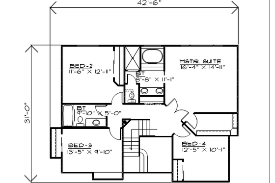 Floor Plan - Upper Floor for Traditional House Plan #308-124 - 4 bed, 2.5 bath