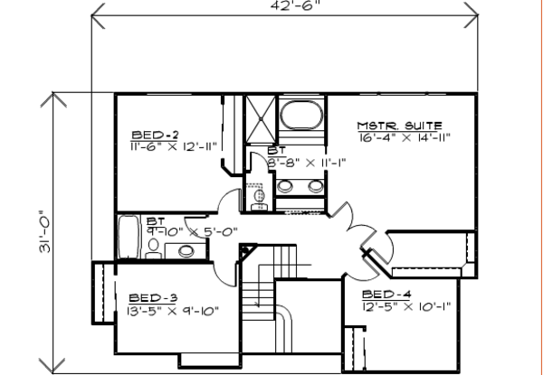 House Design - Traditional Floor Plan - Upper Floor Plan #308-124